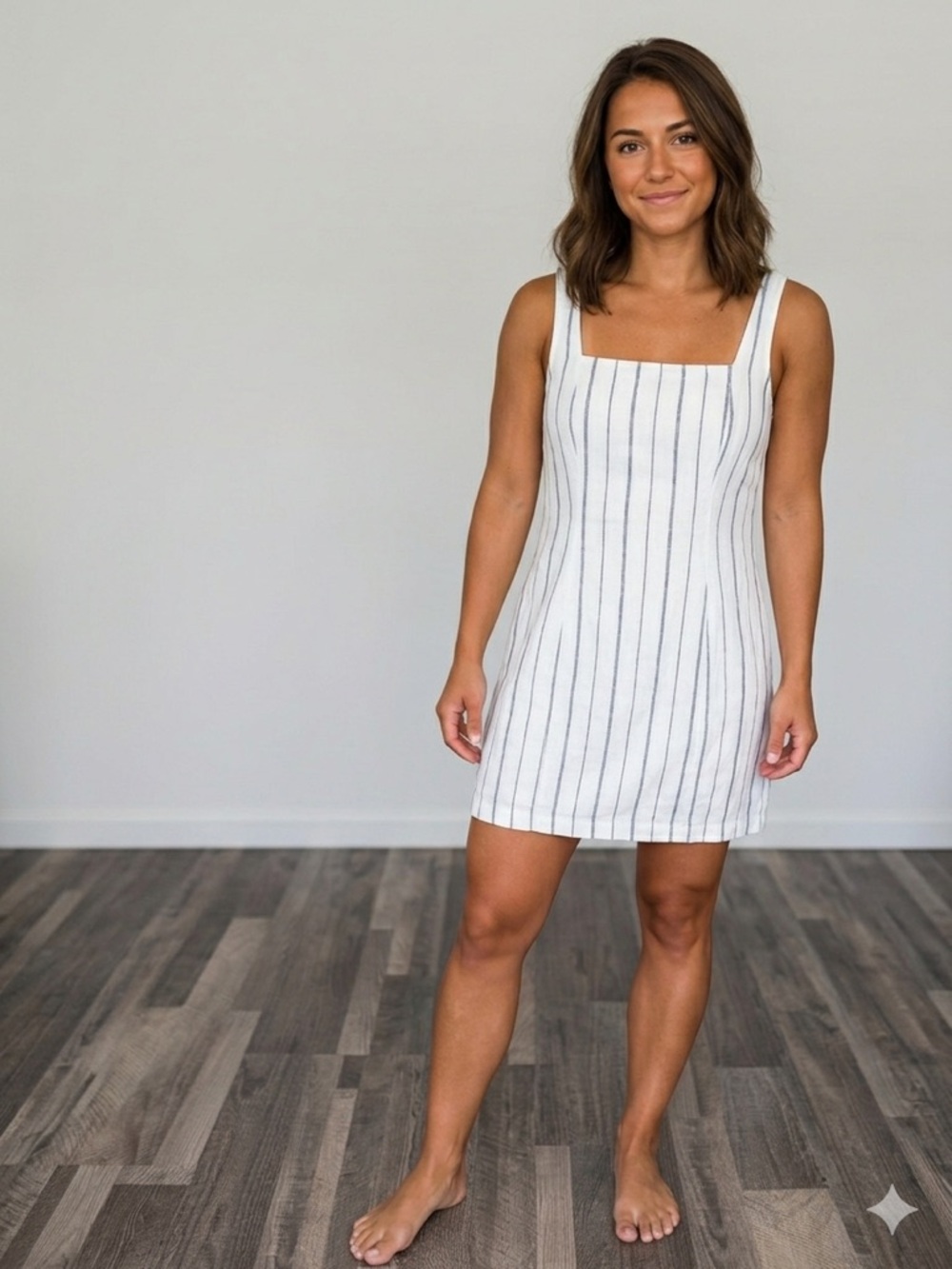 Old Navy Linen Blend Mini Dress with Navy Pinstripes Small